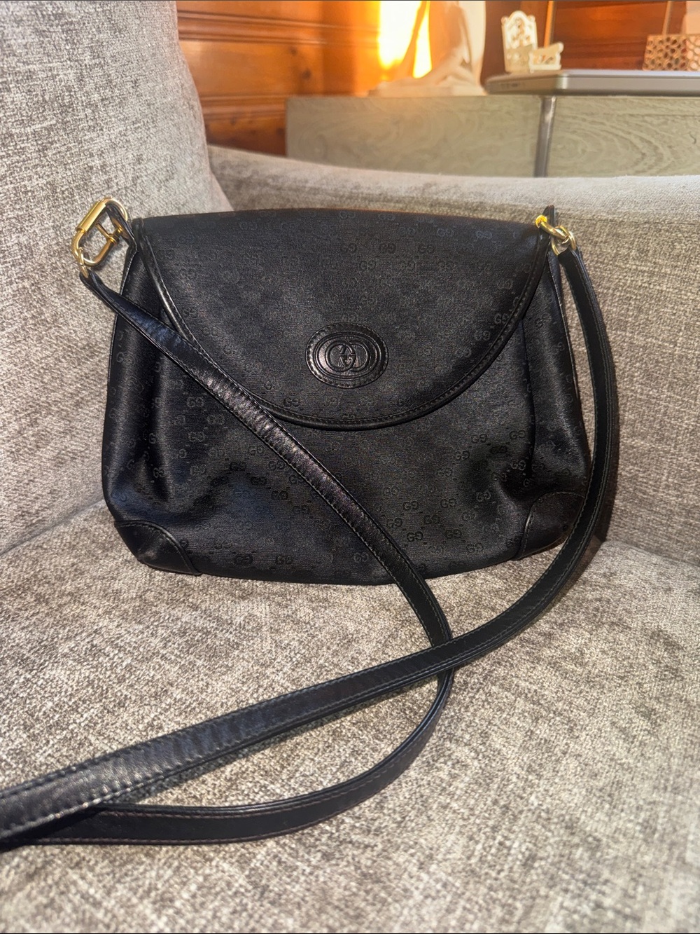 Gucci Black Monogram Crossbody Bag with Gold-Tone Hardware